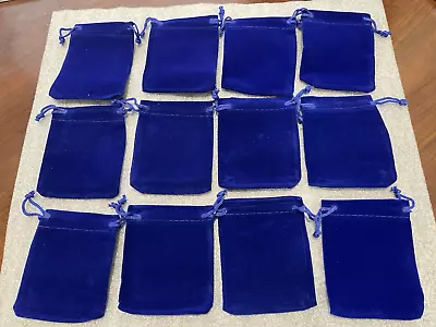 LOT OF 12 Velvet Drawstring Pouch - Blue 3  X 3 1/2  - Coin Bag • $12.99