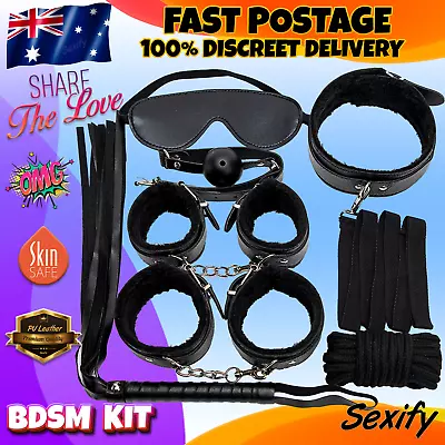 Bondage Kit BDSM Restraint Whip Fluffy Handcuffs Rope Gag Fetish Adult Sex Toy • $26.95