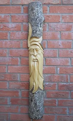 £58.99 • Buy Amazing Carved Wooden Green Man Half Tree Log Statue 100 Cm Indoor / Outdoor