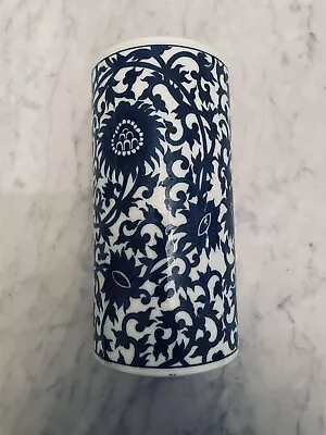 Blue And White Porcelain Vase Cylinder Floral Vintage 7.5” Tall • $12.80