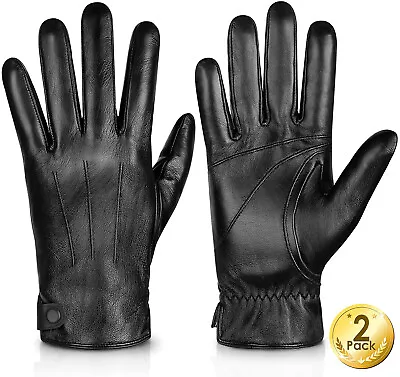 2-Pairs Cashmere Lined Anti-Slip Real Sheepskin Leather Gloves Motocycle/Walking • $39.99