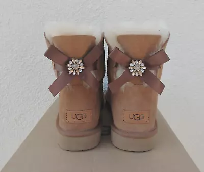 Ugg Chestnut Bailey Brooch Bling Bow Suede/ Sheepskin Boots Us 5/ Eur 36 ~nib • $99.95