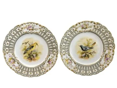 C1855 Minton Hand Painted Bird Plates In Devon Shape 9.5  Pair • $729.75