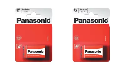 2 X Panasonic 9V PP3 Zinc Carbon Batteries Smoke Alarms LR22 MN1604 6LR61 X22 • £3.49