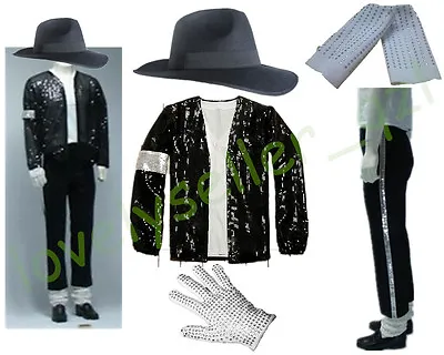 5 Pcs Unisex Michael Jackson Billie Jean Jacket+Hat+Pants+Glove+Socks MJ Outfit  • $55.07