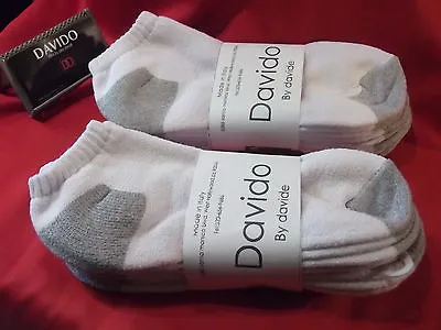 Davido Mens Socks Ankle Low Cut 100% Cotton Made In Italy White 8 Pairs Siz10-13 • $18.50