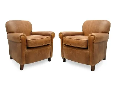 A Pair Of Vintage Leather Club Arm Chair In Genuine Tan Leather  Sir Walter  • £1585