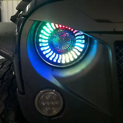 LED Headlights Halo Angle Eyes For Jeep Wrangler CJ TJ JK 7 Inch Round Black • $279.95