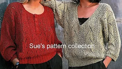 2 Ladies Sweater Knitting Patterns Lacy Summer Top Cotton Mix DK. Jumper  • £2.99