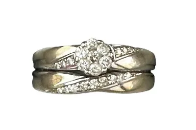 Zales 14K White Gold Diamond Wedding Ring Set W Box Womens Sz 7 Engagement • $340