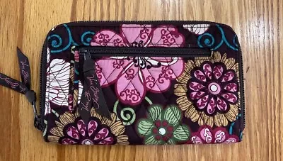 Vera Bradley  Brown Floral Paisley Zip Around Wristlet Wallet-EUC! • $8