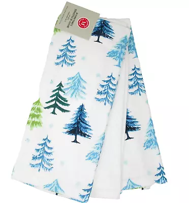 Martha Stewart Kitchen Towels Set Of 3 Dish Hand 2 Blue Pine Trees 1 Solid White • $22.95