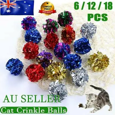 $5.73 • Buy 6 12 18 Pcs Cat Crinkle Balls Kitty Fun Toy Interesting Crinkly Sounds Soft AU