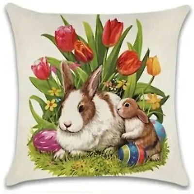New Linen Blend Easter/nursery Bunny Rabbits Floral Decor Pillow Cover 17.7  • $9