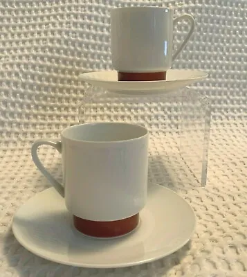 2 Vintage Melitta White Porcelain Red Band Coffee Cup & Saucer Sets 20-18 • $16.50