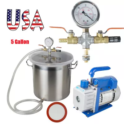 $199 • Buy 5Gallon Vacuum Degassing Chamber Silicone 3 CFM Single Stage Pump Hose Noiseless