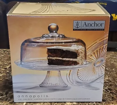 NEW Vintage Anchor Hocking  “Annapolis” Cake Dome Platinum Collection RARE FIND! • $79.99