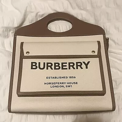 Burberry Two Tone Leather Canvas Big Tote Bag • $1300