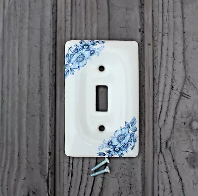 Vintage White Porcelain Blue Floral Single Toggle Light Switch Plate Cover • $9.99