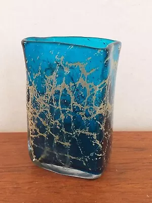 Vintage Mdina Glass Vase Blue Gold  Signed  • £25