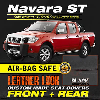 Leather LOOK BLACK Custom Seat Covers 2Row For Nissan Navara D40 ST ST-X 2012-15 • $239