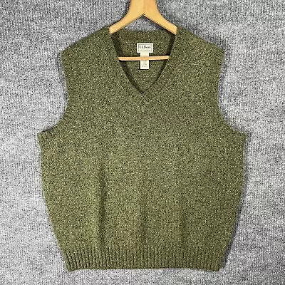 VINTAGE LL Bean Mens 100% Shetland Wool Sweater Vest Green Large 0 FGQ6 • $28.48