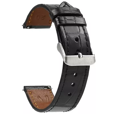 20mm Black Genuine Alligator Watch Band Flat Crocodile Watch Strap Quick Release • $23.50