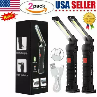 2x USB Rechargeable COB LED Work Light Magnetic Flashlight Hand Lamp Inspection  • $12.49