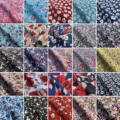 100% Cotton Woven Floral Botanical Flowers Printed Craft Dress Fabric | 57  W • £4.39