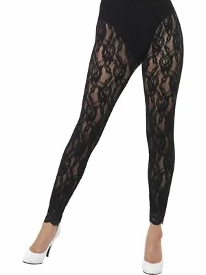 1980s Fancy Dress Accessory Black Lace Leggings 80s Disco Pop Star Fancy Dress • £10.65