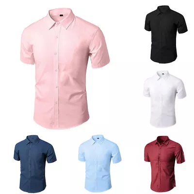 Mens Short Sleeve Shirts Casual Formal Slim Fit Shirt Top S M L XL Washable UK • £9.65