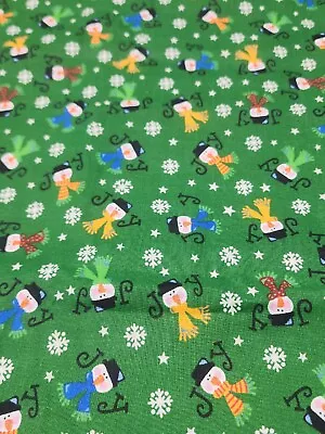 Trena's Little Bit Of Christmas Holiday Fabric Green W Snowmen 42x65 Inches • $11.88