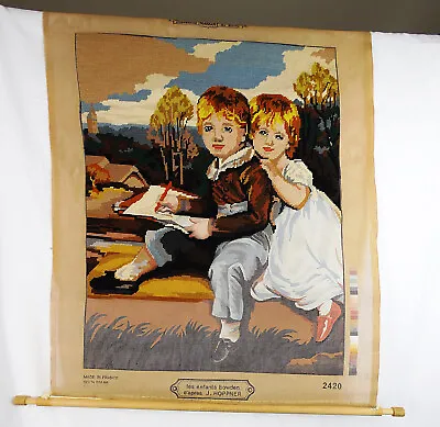 VTG Hoppner Bowden Children French Needlepoint Tapestry W/Stretcher Bars 20 X25  • $80.99