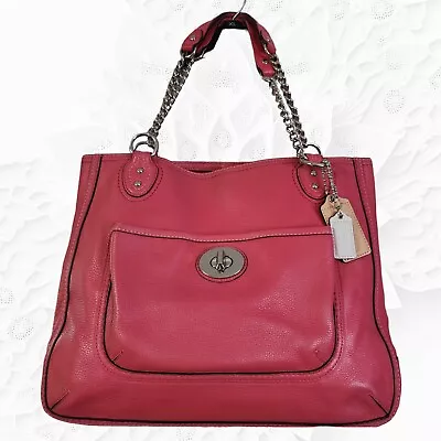 Coach Poppy Pink Pebble Leather Shoulder Bag W/ COA *24081 Outside Pouch Pockets • $74.95