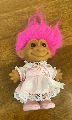 RUSS Troll Doll SWEET SIXTEEN Pink Hair Pink Dress 18454 Vintage • $10