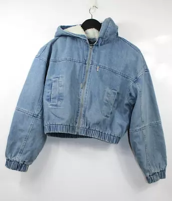 Silent Theory Women's Blue Long Sleeve Cropped Hooded Denim Jacket Size 12 • $29.90