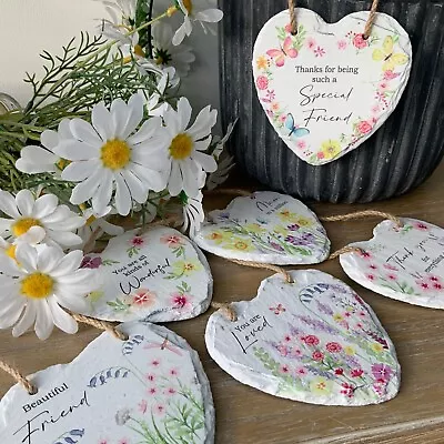 £5.95 • Buy Painted Slate Hanging Heart Sign Meadow Flowers Sentiment Mothers Day Friendship