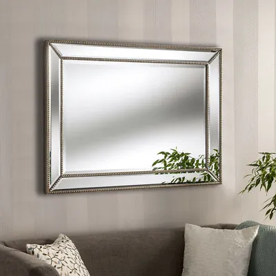 Hartland Lawson Antique Style Champagne Silver Beaded Glass Frame Wall Mirror • £99