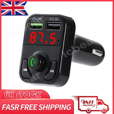 Wireless Bluetooth Car FM Transmitter 2 USB Charger MP3 Player Handsfree Kit UK • £6.90