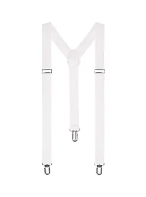 White Adjustable Braces Mens Women's Unisex Trouser Elastic School Suspenders • £2.90