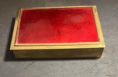 Brass Red Enamel Scandinavian Modernist Jewelry Box Snuff Trinket Estate Vintage • $3.99
