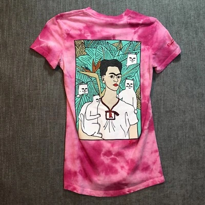 $10.49 • Buy Rip N Dip T Shirt  Womens S Small Pink Tie Dye Cat RipnDip Frida Kahlo Kitty Fun