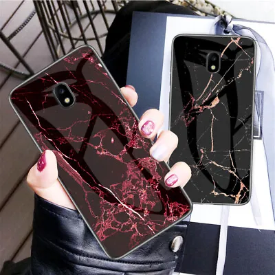 For Samsung Galaxy J7 J5 J3 J2 Pro 2017 Marble Pattern Tempered Glass Case Cover • $16.15
