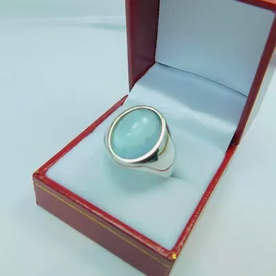 AAA Blue Cats Eye Aquamarine 15x11mm 8.80 Carats 14K Men's Heavy Gold Ring • $1390