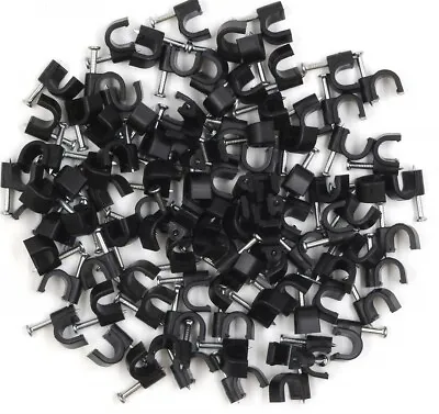 £1.99 • Buy BLACK ROUND COAX CABLE CLIP 4mm- 16mm WITH FIXING NAIL BULK PACK