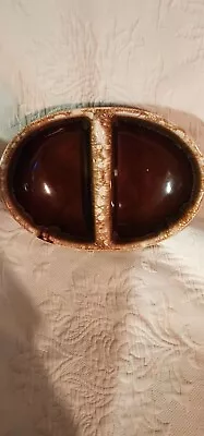 Vintage McCoy Kathy Kale Pottery Brown Drip Glaze 11” Divided Serving Bowl USA • $11