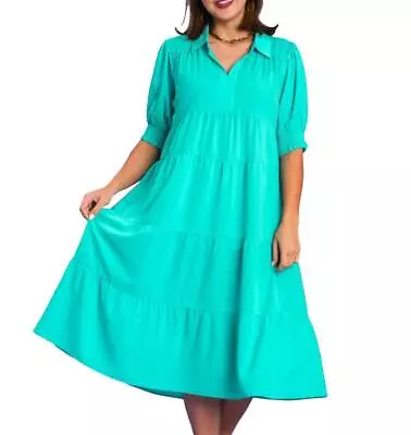 Umgee USA Collared Tiered Maxi Dress Mint • $47.98