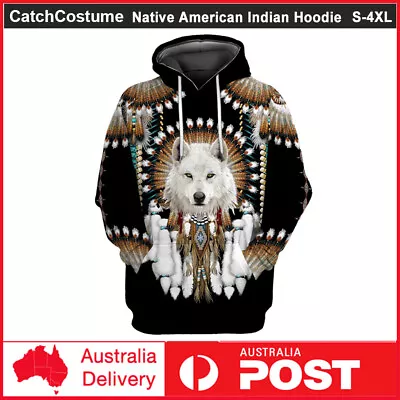 Native American Indian Hoodie Pullover Jumper 3D Printed Wolf Sweatshirts Jacket • $34.19