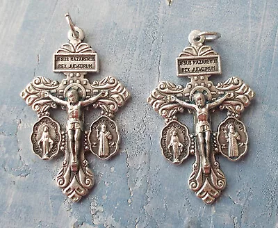 Set Of Two 3-Way Pardon Crucifixes With Attached St Benedict & Miraculous Medals • $8.99