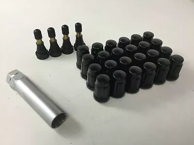 Set 24 1/2  X20 Spline Tuner Lug Nut Kit 1.4  Long Black Lugs Key 4 Valve Stems • $20